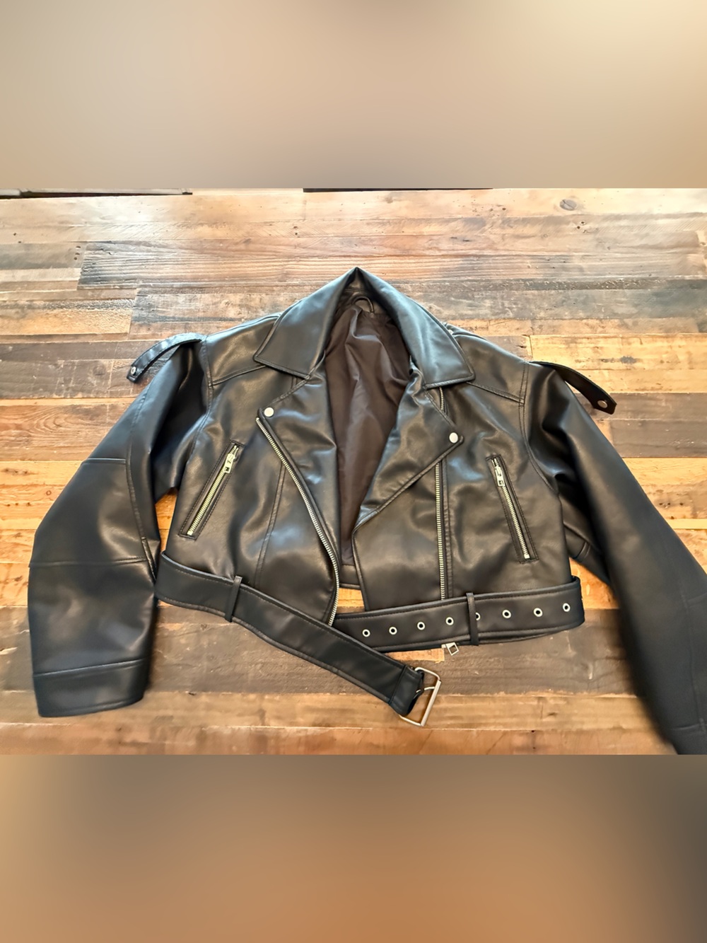 faux leather cropped biker jacket